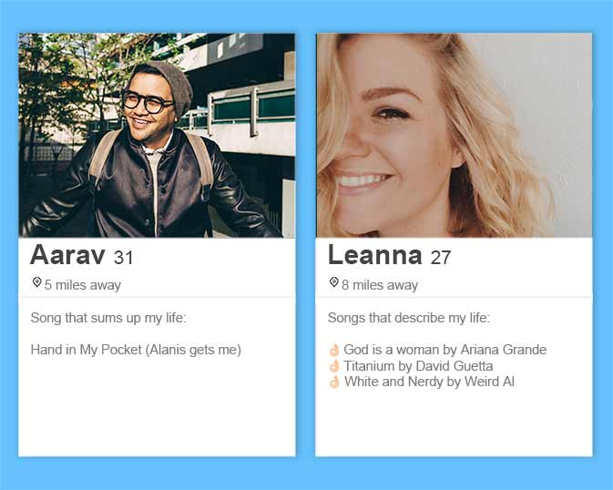 best Tinder bios and Tinder profile tips such as songs that describe your life