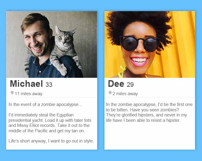 best Tinder bios and Tinder profile tips including a zombie apocalypse game
