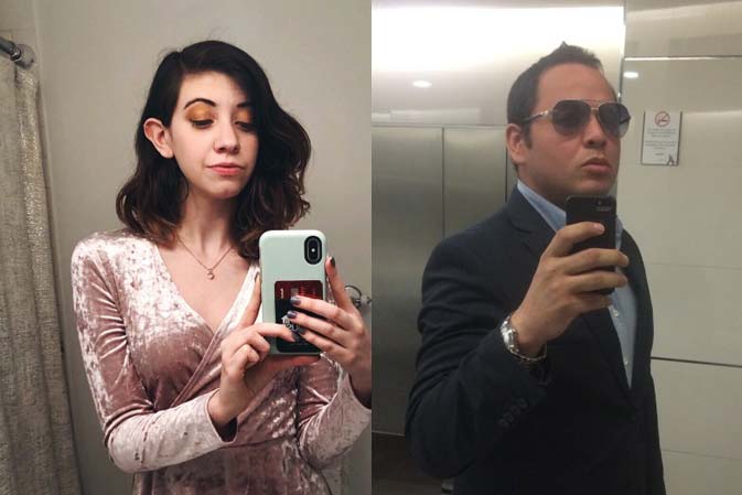 female and male mirror selfies