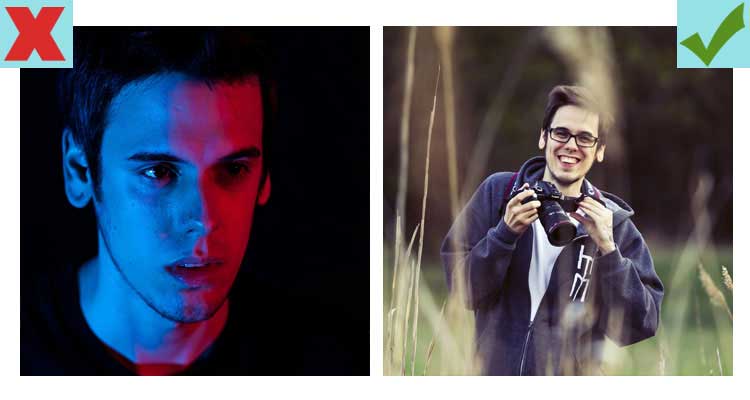 Creepy guy lenny face with bad lighting vs. natural daylight