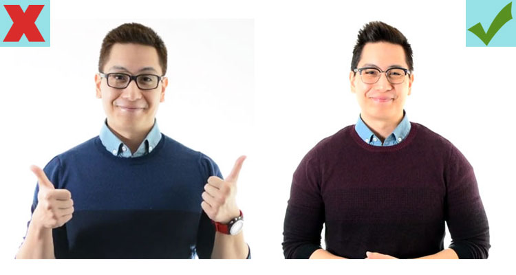 Fun gesture vs a regular smile for a professional picture